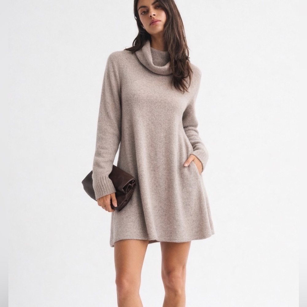 Cherish - Taupe Cowl Neck Sweater Dress